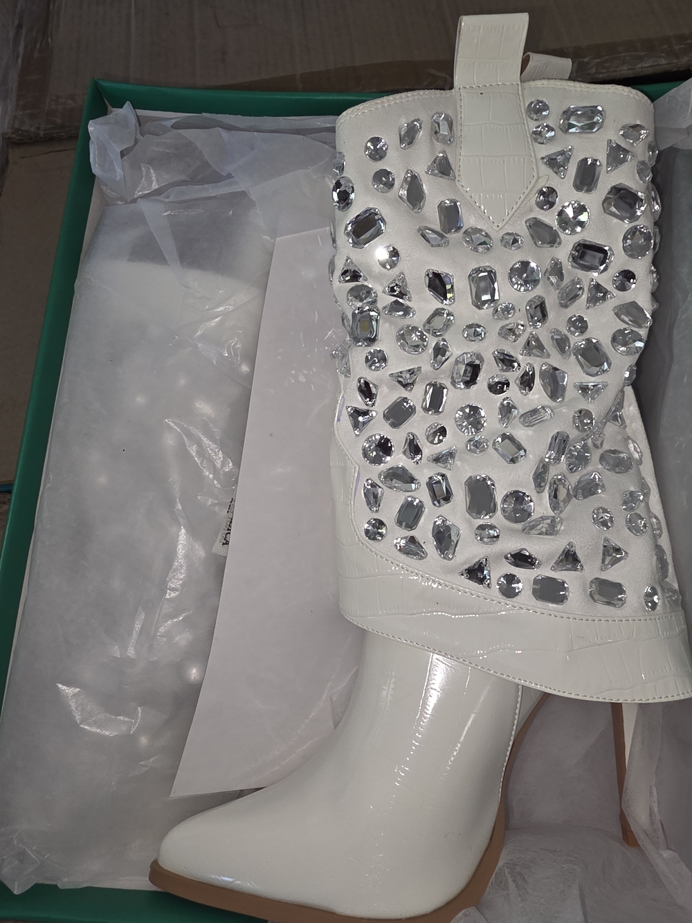 Lauren Lorraine White Jeweled High Heel Western Boot